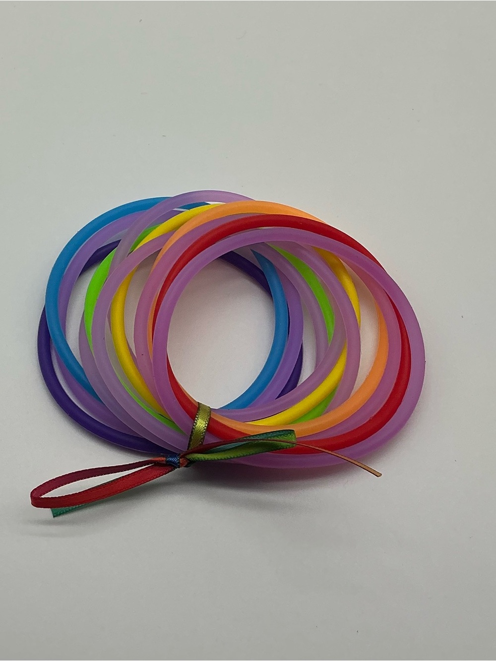 Set of 12 Pastel Purple and Rainbow Colored Jelly Bracelets